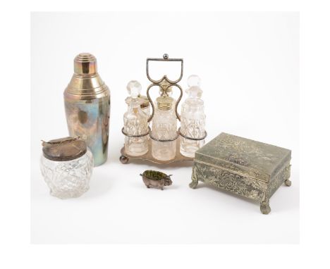 A quantity of silver and silver-plated items, including a silver pig pin cushion (a/f), marks rubbed, a silver bud vase by Ch