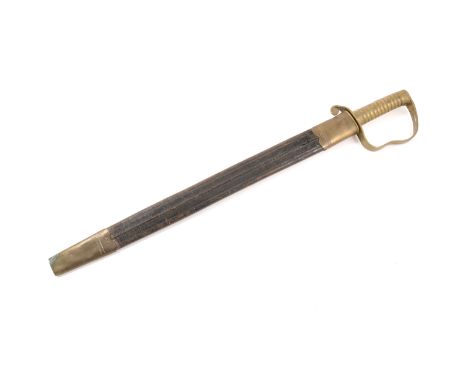 19th Century British Pioneers sword, brass hilt and grip, saw-back blade, 57cm, by Wilkinson, brass mounted leather scabbard.