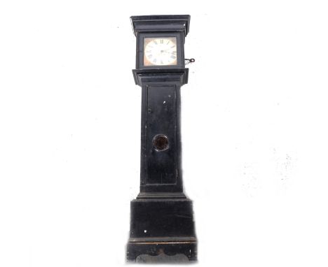 Country made painted longcase clock, square painted dial, 30-hour movement, striking on a bell, height 185cm (AF)