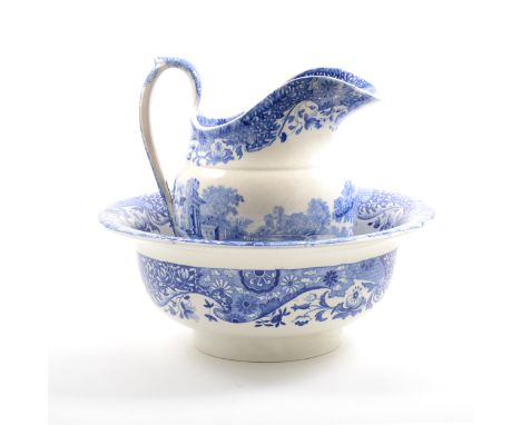 A Copeland Spode 'Italian' transferware wash jug and basin, basin 36.5cm diam.