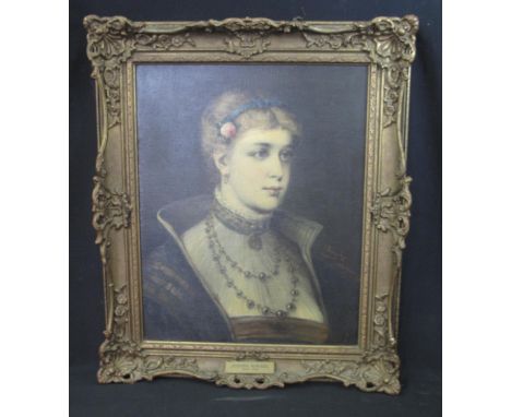 JOSEPH KINZEL (Austrian 1852-1925), portrait of a young woman, signed, oils on canvas. 54 x 41cm approx. 
(B.P. 21% + VAT) In