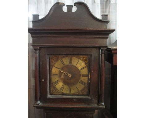 18TH CENTURY 30 HOUR OAK LONGCASE CLOCK marked 'Wilks, Wolverton', having later broken arch pediment above moulded cornice, s