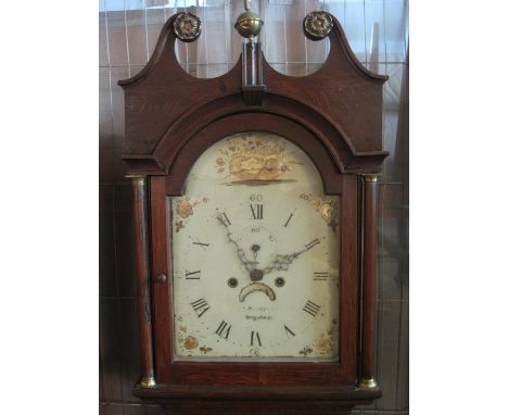 EARLY 19TH CENTURY WELSH OAK 8 DAY LONGCASE CLOCK marked 'Watkins, Abergavenny', having broken swan neck pediment above arche