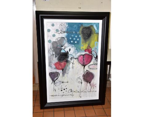 ANNIE RODRIGUE (CANADIAN CONTEMPORARY) 'LOVE YOU IN THE DARK', abstract flowers and text, mixed media on canvas, signed AROD 