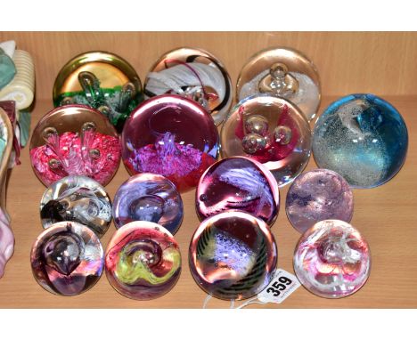 A COLLECTION OF FIFTEEN CAITHNESS CRYSTAL PAPERWEIGHTS, comprising seven large 'Desert Spring', 'Triple Crown', 'Splashdown',