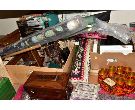 SIX BOXES AND LOOSE LINENS, FISHING ROD, AND SUNDRY ITEMS, to include a Shakespeare Radial Glider Fly rod, a boxed Edgar Seal
