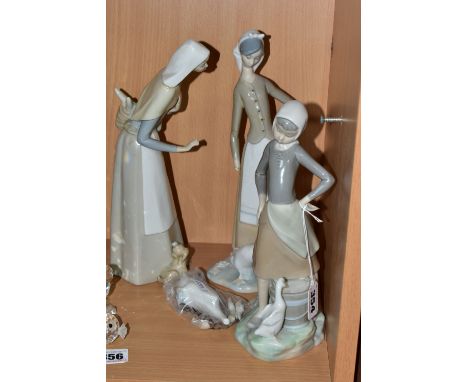 THREE VINTAGE LLADRO FIGURINES, comprising Girl With a Milk Pale 4682 (broken right arm has been glued), Girl with Dog and Ba
