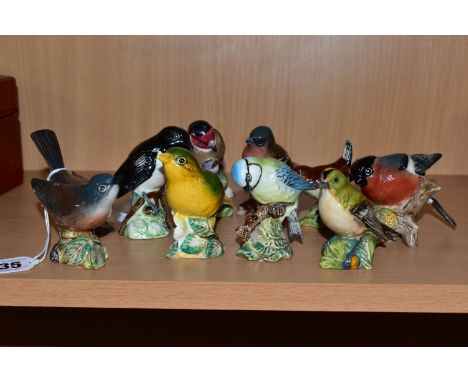 A COLLECTION OF NINE BESWICK  BIRD FIGURINES, comprising 2106- Whitethroat, 2274- Stonechat (broken tail, in bag), 992- Blue 