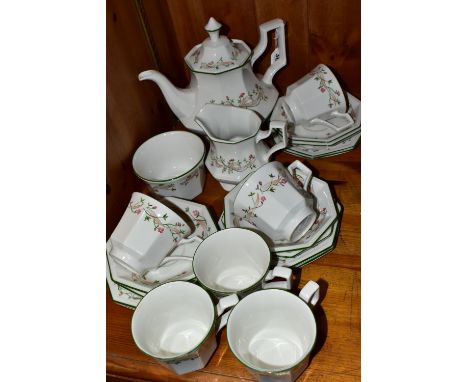 A TWENTY ONE PIECE JOHNSON BROTHERS ETERNAL BEAU TEA SET, comprising a teapot, milk jug, sugar bowl, six teacups, six saucers