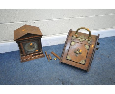 A LATE VICTORIAN WALNUT PURDONIUM, along with a distressed mahogany bracket clock (condition:-missing shovel, and loose parts