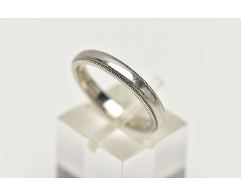 A 'TIFFANY &amp; CO' CLASSIC MILGRAIN WEDDING BAND, approximate width 3mm, inside band signed 'Tiffany &amp; Co', stamped 950
