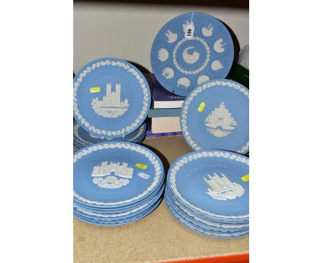 TWENTY ONE WEDGWOOD BLUE JASPERWARE  CHRISTMAS CABINET PLATES, comprising plates from 1969 - 1988 together with a boxed Tenth