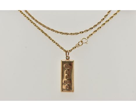 A 9CT YELLOW GOLD INGOT PENDANT AND CHAIN, the polished ingot pendant, hallmarked 9ct Sheffield, approximate length 34.2mm x 