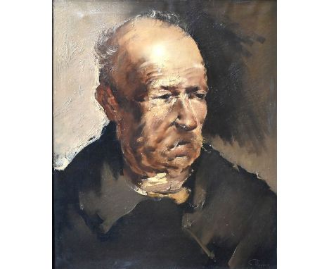Geert Reusens (b 1911) - 'Vieillard', portrait of an old man, oil on canvas, signed lower right,&nbsp; 57 x 47 cm, with Frenc