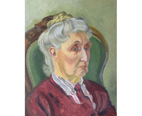 Kathleen Hale OBE (1898-2000) - Oil on board - Portrait of an elderly lady seated on a Victorian chair, believed to be the ar