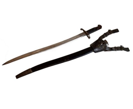 British Pattern 1856 Yataghan sword bayonet, with recurved single edged blade 22.75-inch with fuller and Ordnance marks to ri