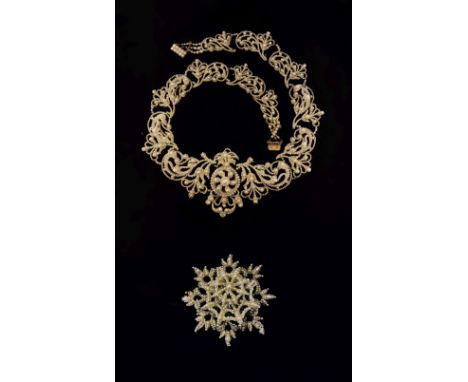 19th Century seed pearl necklace, in original fitted case, with a similar brooch Condition: The necklace and brooch both dete