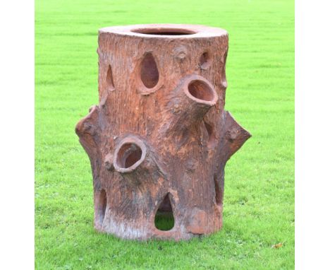 Early to mid 20th Century terracotta 'strawberry' planter of tree trunk design, 55cm rim diameter x 89cm high 75 Condition: V