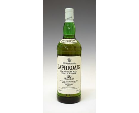 Wines &amp; Spirits - One litre bottle of Laphroaig single Islay malt Scotch whisky, 10 years old (1) Condition: Level appear