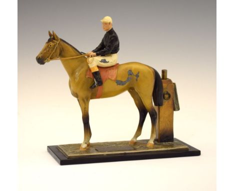 Horse Racing Interest - Cold-painted metal table lighter modelled as the mounted racehorse Hyperion, Lord Derby's Derby Winne