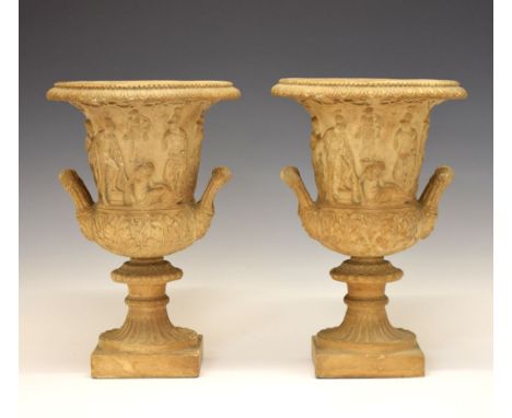 Pair of Grand Tour-style plaster models of the Medici vase, drilled as lamp bases, impressed seal mark beneath (BS and a musc