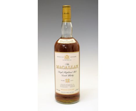 Wines &amp; Spirits - One litre bottle of The Macallan single Highland malt Scotch whisky, 12 years old (1) Condition: Level 