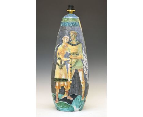 Marian Zawadzki (Polish, 1912-1978) for Tilgman's Keramik - Large Swedish pottery lamp base, decorated with Viking warriors, 
