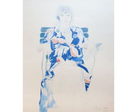 After David Hockney (1937-) - Coloured print - 'Celia, Carennac, August', 59cm x 49.5cm, framed and glazed, Artist Resale Rig