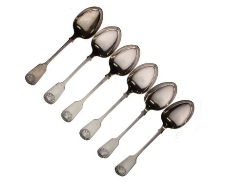 Set of six Victorian silver Fiddle and Shell tablespoons, sponsors mark of James &amp; Josiah Williams, Exeter 1857, 22cm lon