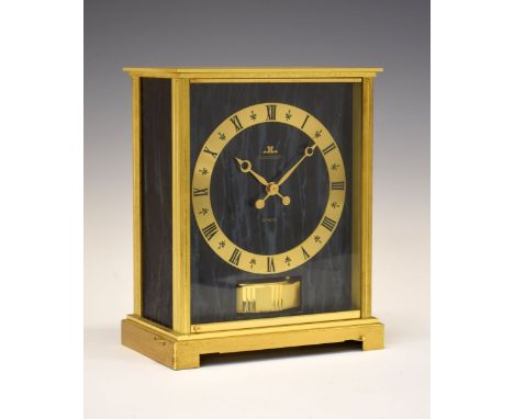 Jaeger LeCoultre 'Atmos' mantel timepiece, the simulated malachite front panel with gilt Roman chapter ring and moon hands ov