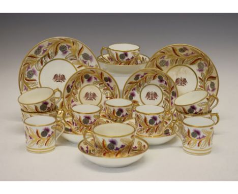 Early 19th Century porcelain part tea and coffee service in the manner of New Hall, comprising six teacups, five coffee cans,