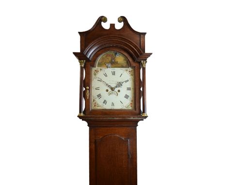 Early 19th Century oak-cased eight day painted dial longcase clock with see-saw automaton, John Warner, Evesham (Worcestershi