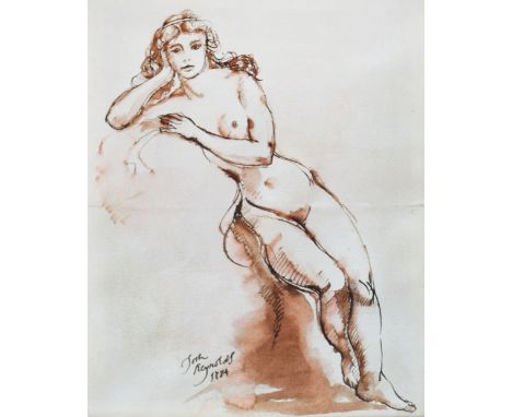 Attributed to Kathleen Hale OBE (1898-2000) - Pen and ink - Portrait of a female classical nude inscribed 'Josh Reynolds 1784