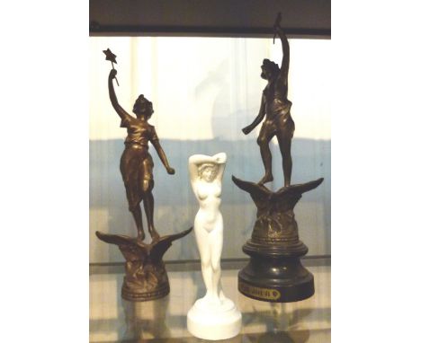 Two spelter figures and a ceramic figure 