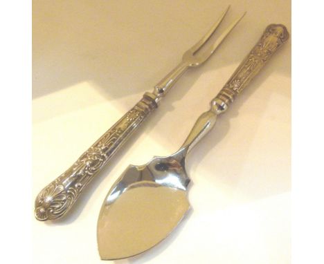 Pair of silver handled serving items, fork and spoon