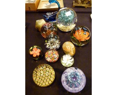 Collection of glass paperweights including Caithness
