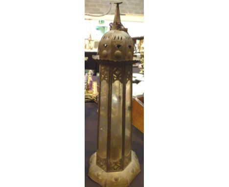 Tin and glass lantern, H: 47 cm