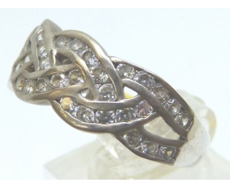 Sterling silver stone set Celtic ring, size T/U