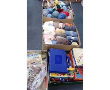 A COLLECTION OF VINTAGE KNITTING PATTERNS and a quantity of balls of yarn, a knitting bag, 'Fuzzy Felt' and other craft items