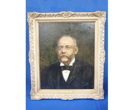 20TH CENTURY ENGLISH SCHOOL - PORTRAIT OF THOMAS ROYLE oil on canvas 61cm x 51cm, in painted and gilt swept frame