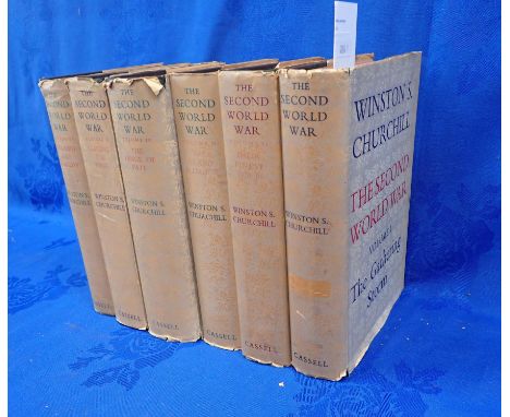 CHURCHILL, WINSTON S - 'THE SECOND WORLD WAR' volumes I-VI, mostly first edition, published by Cassell 1949-1954, black cloth