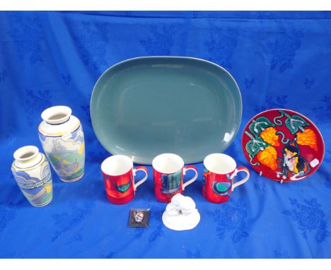 A COLLECTION OF POOLE POTTERY including Poole Studio vases, and a metal Poole Pottery Club badge