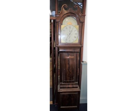 AN EIGHT-DAY LONGCASE CLOCK, BY ANDREW THOMSON, DOUGLAS mid 19th century, the mahogany case with bowfront trunk door with oge