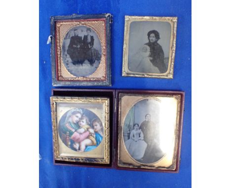 THREE AMBROTYPE PHOTOGRAPHS (ONE CASED) and a small reproduction of Raphael's Madonna di Sedilia