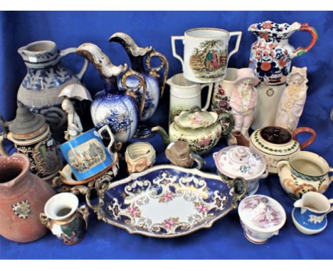 A REGENCY TRANSFER PRINTED SUCRIER, A PRATT, FENTON MUG a lustre butter dish, and other 19th century and later ceramics (dama