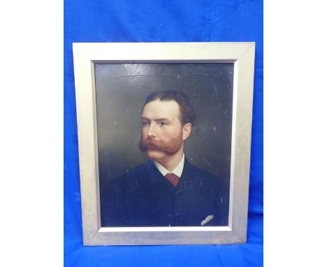 A 19TH CENTURY PORTRAIT OF A MAN WITH MOUSTACHE oil on canvas, in plain gilt frame 53 x 64cm (some damage)