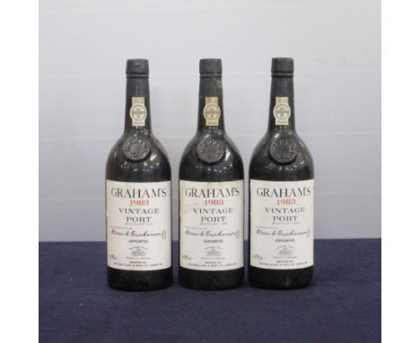 3 bts Graham's Vintage Port 1983 1 i.n, 2 just into neck 