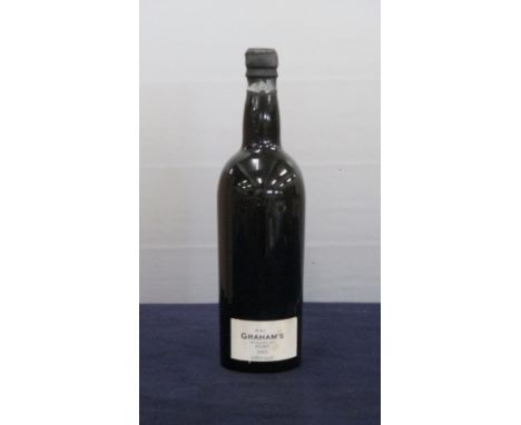 1 bt Grahams 1955 Vintage Port us/ts, signs of sl seepage with Harrods Single bottle wooden case
