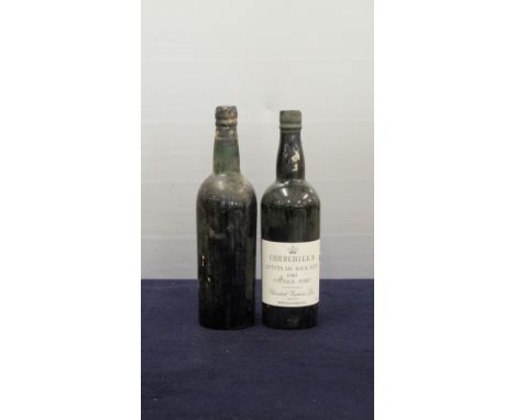 1 bt Fonseca Vintage Port 1963, base of neck, ID from Embossed Capsule  1 bt Churchills Quinta da Água Alta Vintage Port 1983