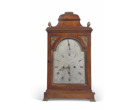 Bouffler, London, a Georgian style mahogany and beech cased bracket or table clock with silvered arched dial with Roman numer